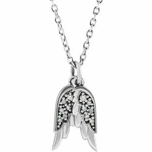 Diamond Angel Wings Sterling Silver Pendant NEW